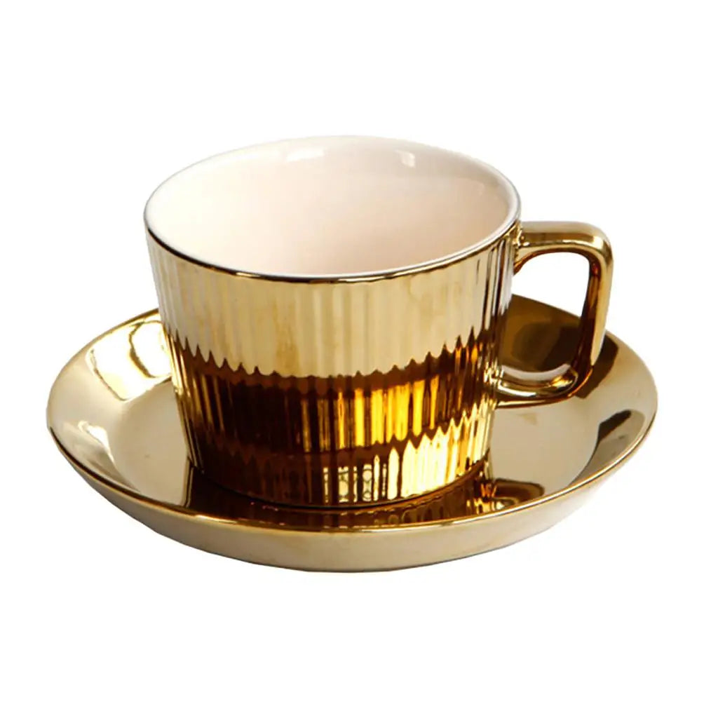 Elegant Gold Plated Ceramic Cup & Saucer Set - 250ML