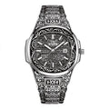 Elegant Men's Quartz Wristwatch - Embossed Stainless Steel