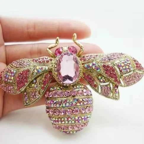 Elegant Crystal Bee Brooch Pin - Vintage Rhinestone Insect Badge