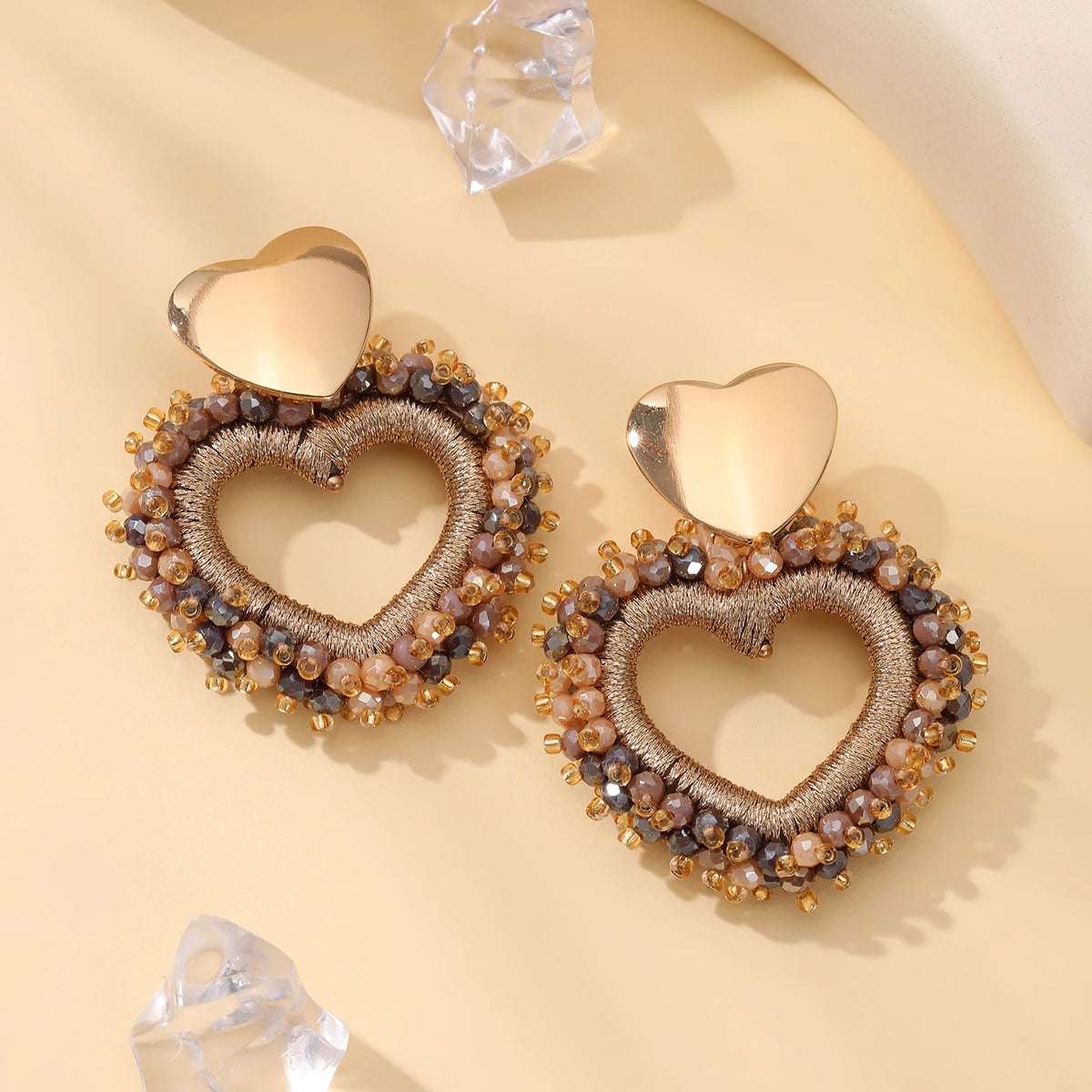 Elegant Heart Shape Drop Earrings - Handmade Crystal Jewelry