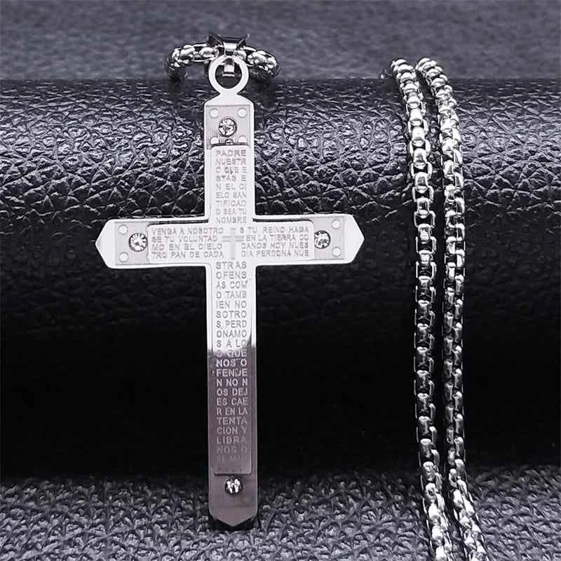 Elegant Bible Verse Cross Necklace - Spanish Lord's Prayer