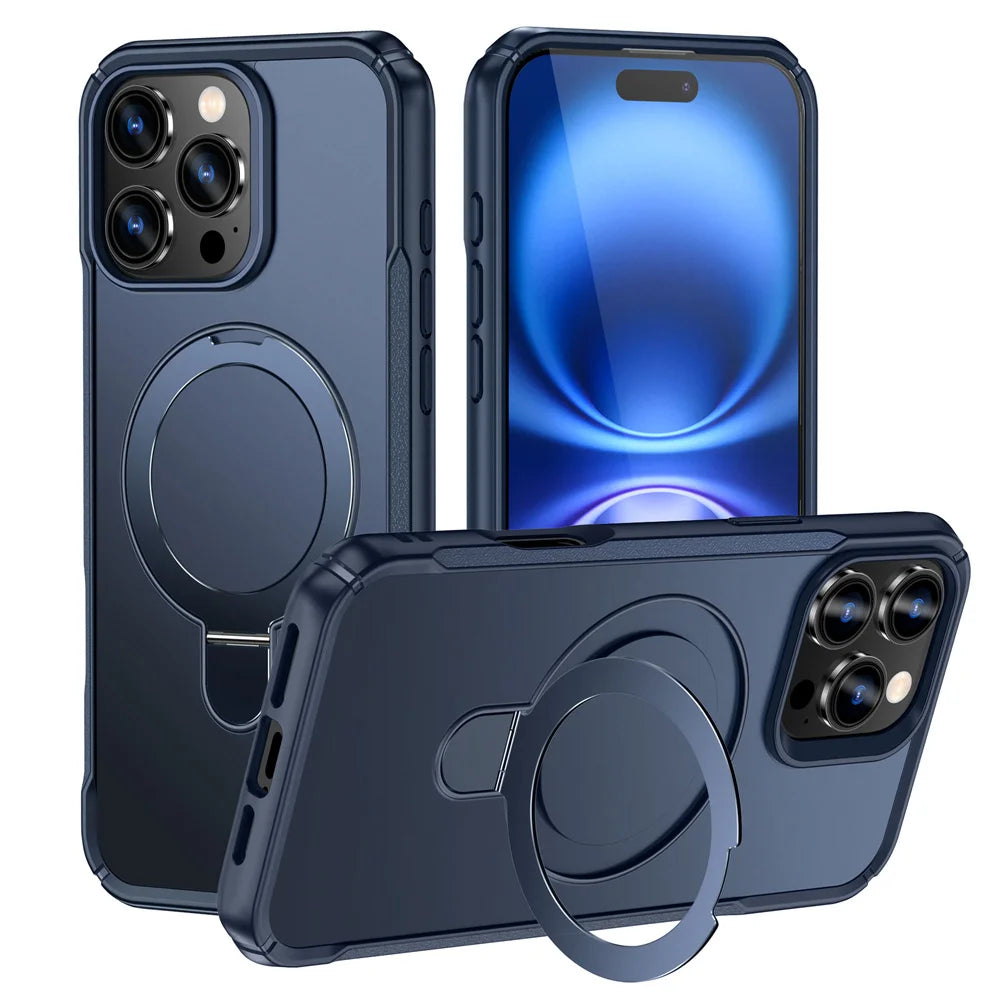 Magnetic iPhone Case - Translucent black case with a foldable magnetic stand for iPhone 15, 16, 17 Pro Max