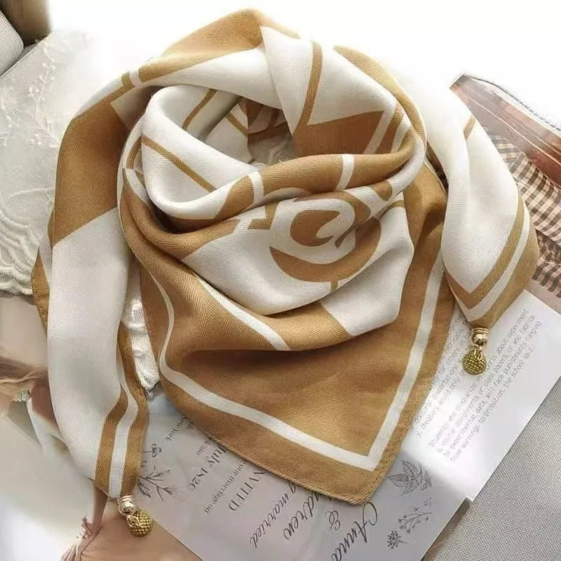 Luxury Silk Square Scarf - Magnetic Buckle & Print