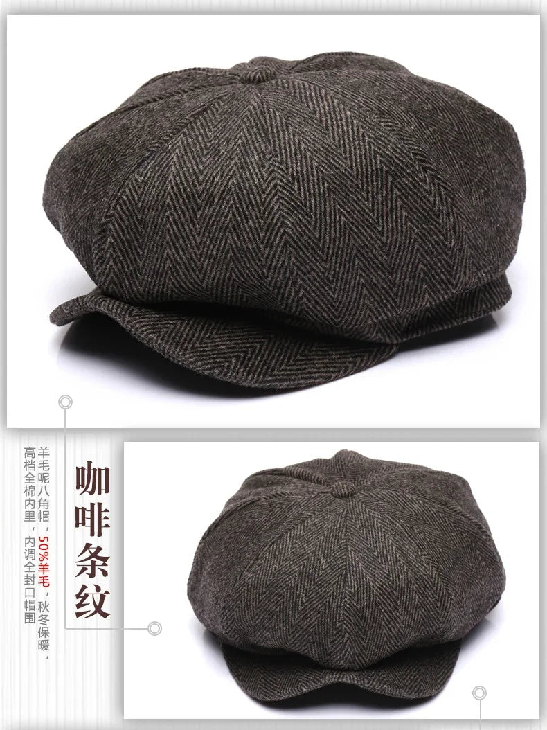 Premium Winter Wool Cap - Thickened Tweed Newsboy Style