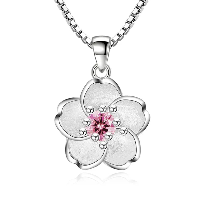 Elegant Sterling Silver Peach Blossom Necklace - Luxury Jewelry