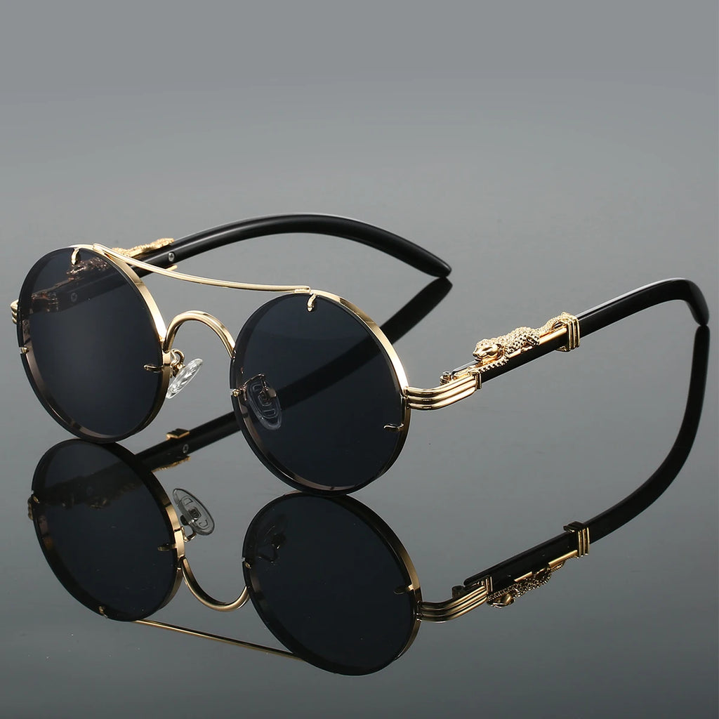 Classic Retro Leopard Head Men's Driving Metal Round Frame