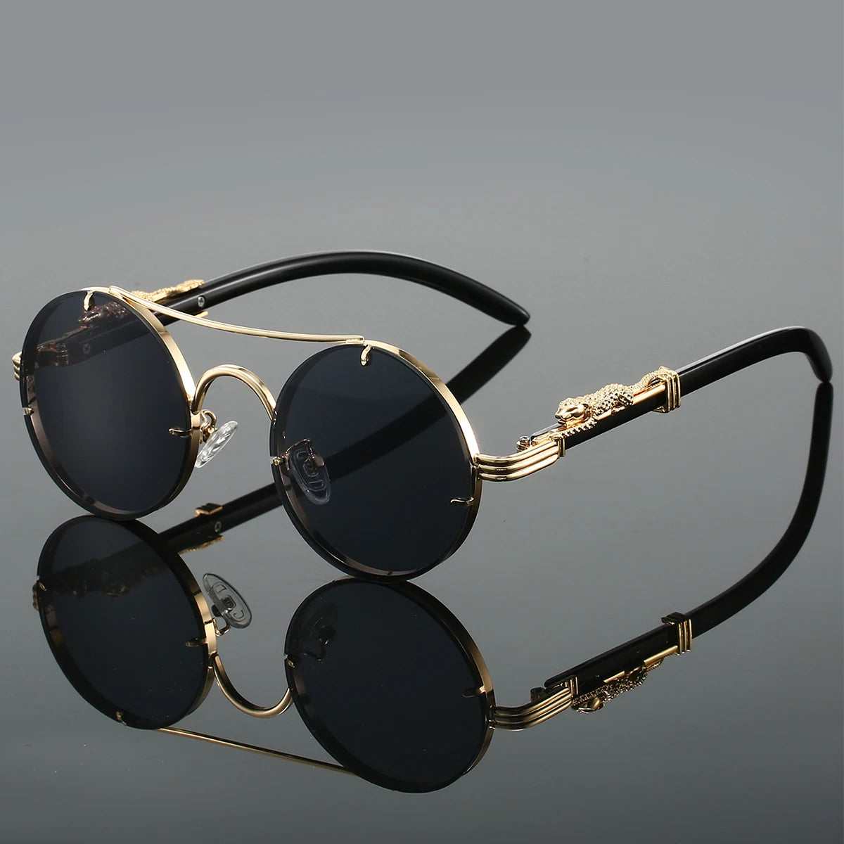 Classic Retro Leopard Head Men's Driving Metal Round Frame