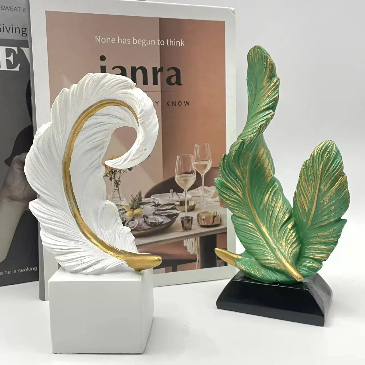 Elegant Artistic Feather Sculpture - Modern Resin Centerpiece