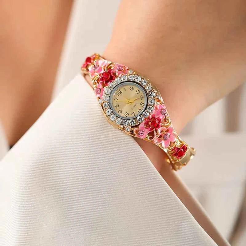 Elegant Flower Diamond Watch - Stainless Steel Quartz