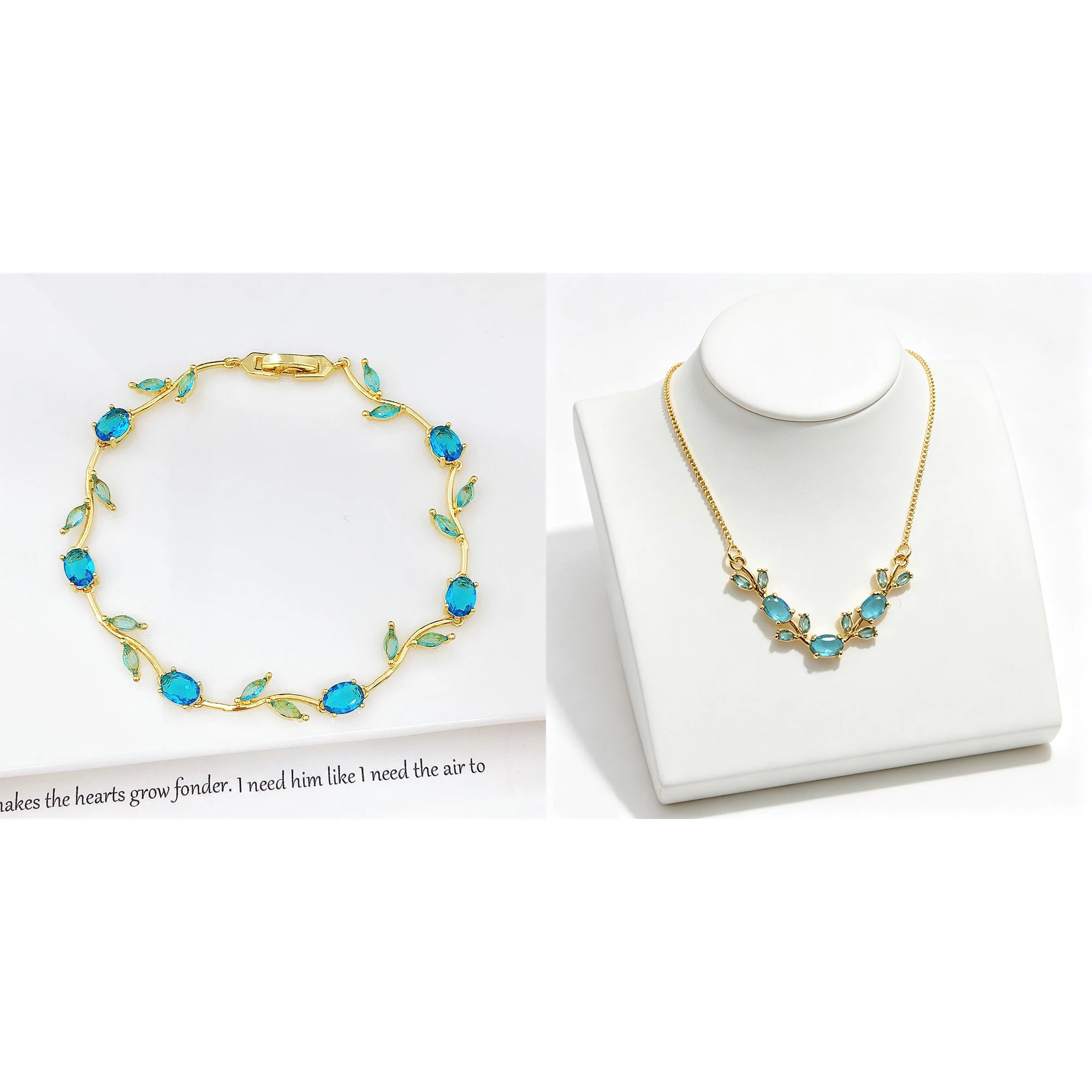 Elegant Crystal Leaf Jewelry Set - Premium Necklace & Bracelet