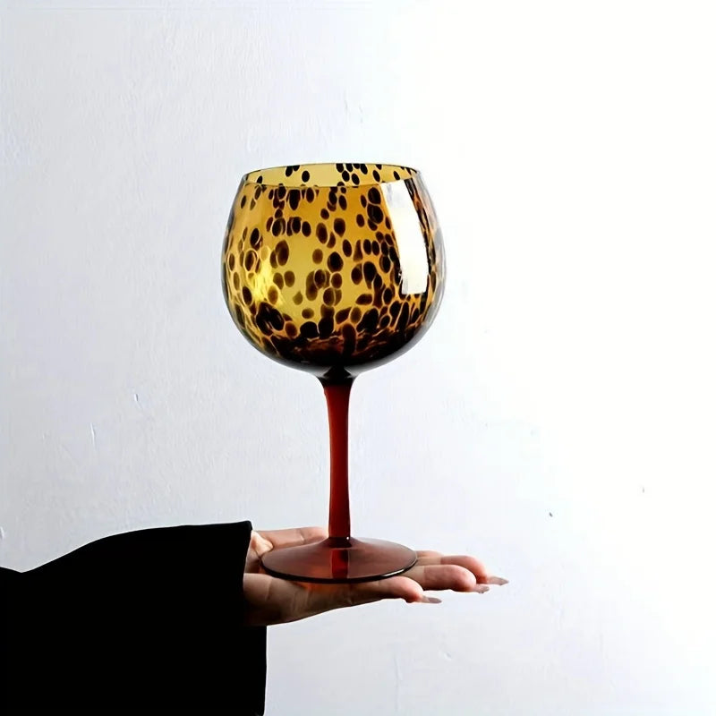 Elegant Leopard Print Wine Glass - Burgundy Bordeaux Style