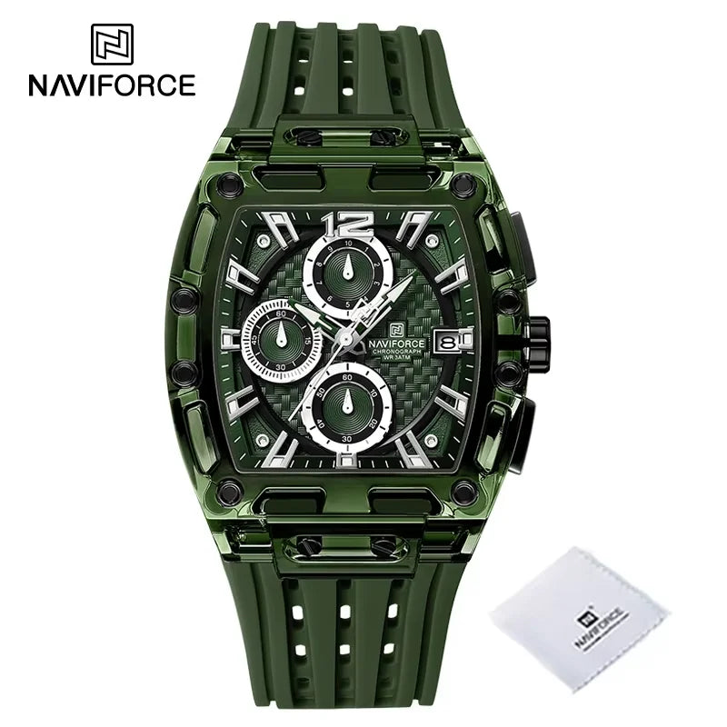 New NAVIFORCE Men's Quartz Multifunction Watches Fashion Sports Chronograph 5ATM Waterproof Silicone Band Casual Man Wrist Watch - Tulique