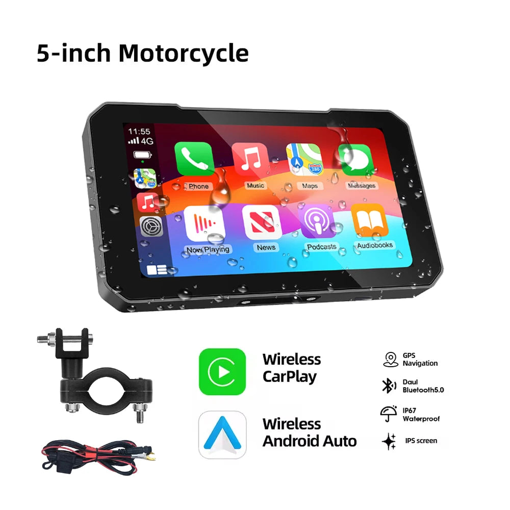 Advanced Motorcycle CarPlay Screen - Wireless Dual Camera Display