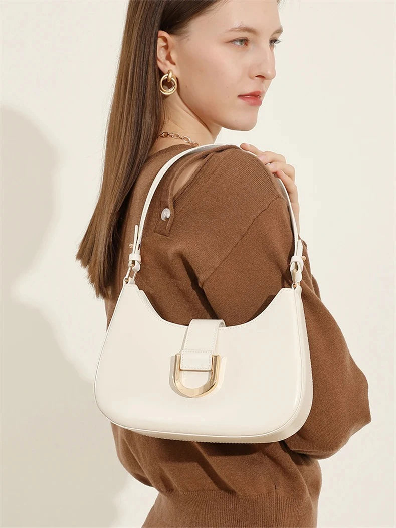 Elegant Crescent Shoulder Bag - Luxury PU Leather
