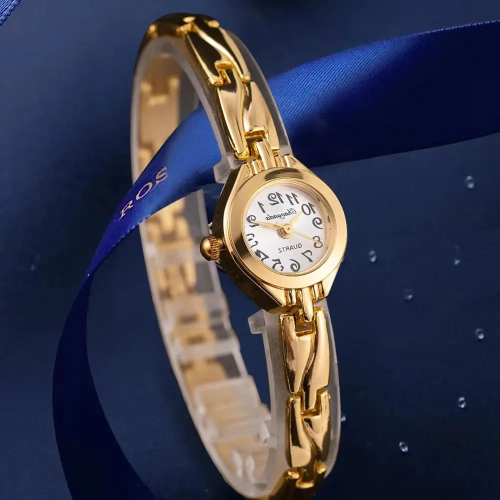 Elegant Gold Plated Ladies Watch - Slim Bracelet Design