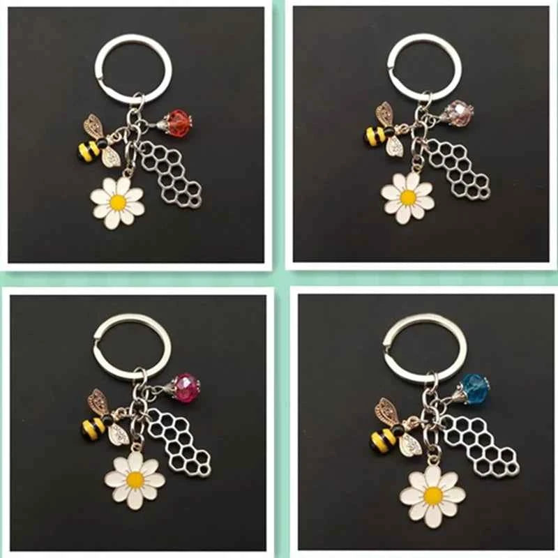 Charming Cute Keychain - Bee Honeycomb Heart Flower Key Ring