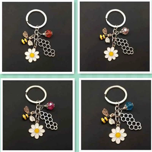 Charming Cute Keychain - Bee Honeycomb Heart Flower Key Ring