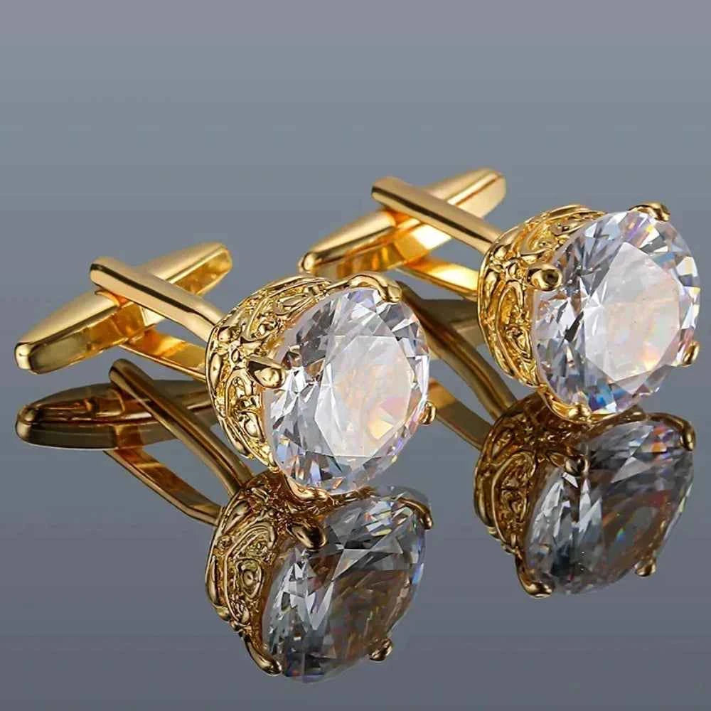 Luxury Gold Zircon Cufflinks - Elegant Men's French Shirt Accessories