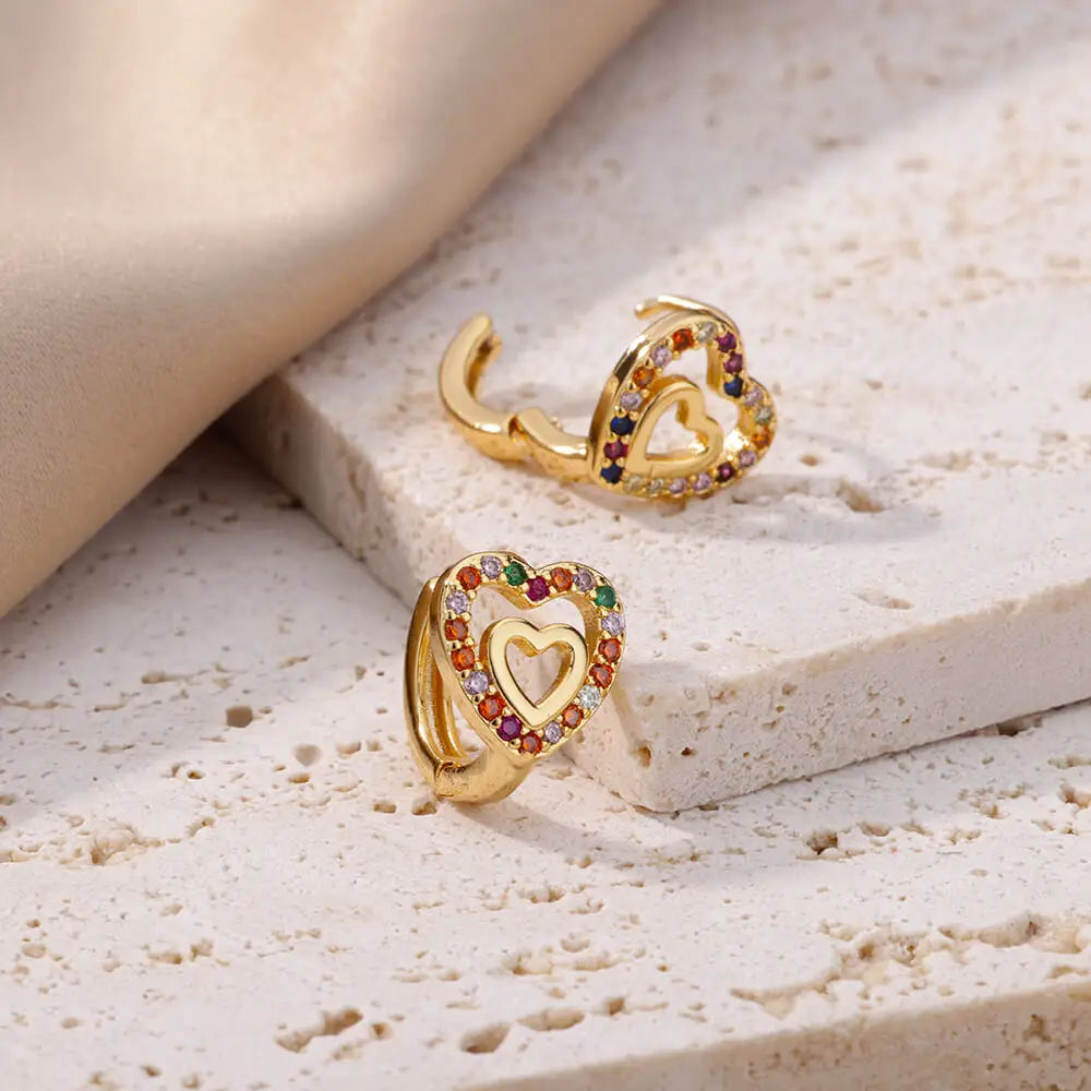 Elegant Gold Heart Earrings - Zircon Stainless Steel
