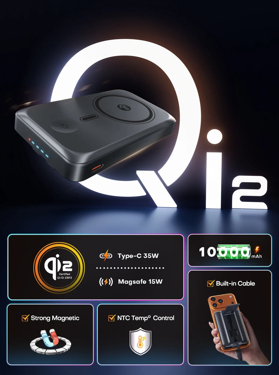 Premium Qi2 Magnetic Power Bank 35W - 10000mAh Fast Wireless Charger