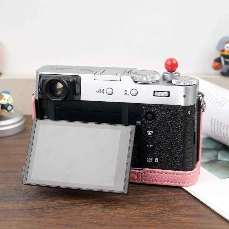 Camera Half Case for Fujifilm X100VI Fuji X100VI Man-made Leather Bottom Open with Shoulder Strap Camera Protector Baseplate
