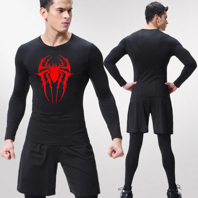 Premium Men's Spider Graphic Compression Shirt - Quick Dry Rash Guard