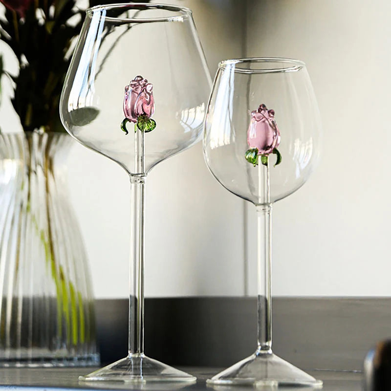 Elegant 3D Rose Wine Glass - Premium Stemware Collection