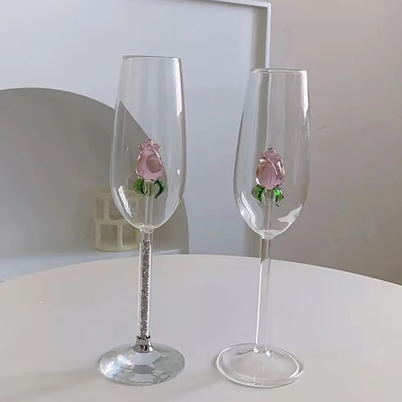 Elegant 3D Rose Wine Glass - Premium Stemware Collection