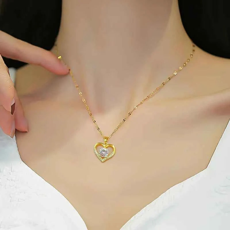 Luxury Zircon Necklace with Rose Flower Gift Box - Elegant Jewelry