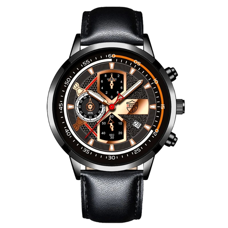 Elegant Men's Calendar Watch - Leather Business Style