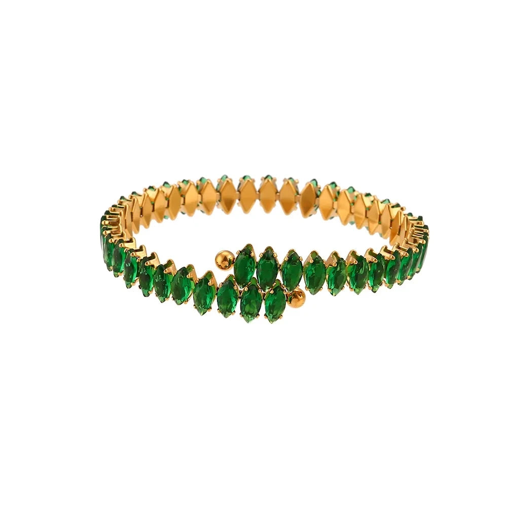 Luxury Rhombus Zircon Cuff Bracelet - Waterproof Gold Plated
