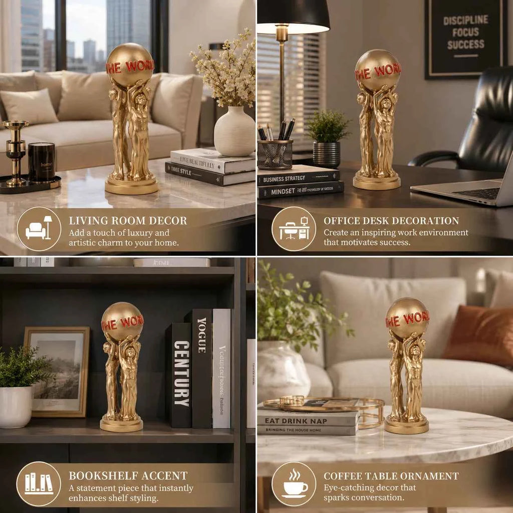 Elegant Gold Atlas Globe Sculpture - World Is Yours Figurine