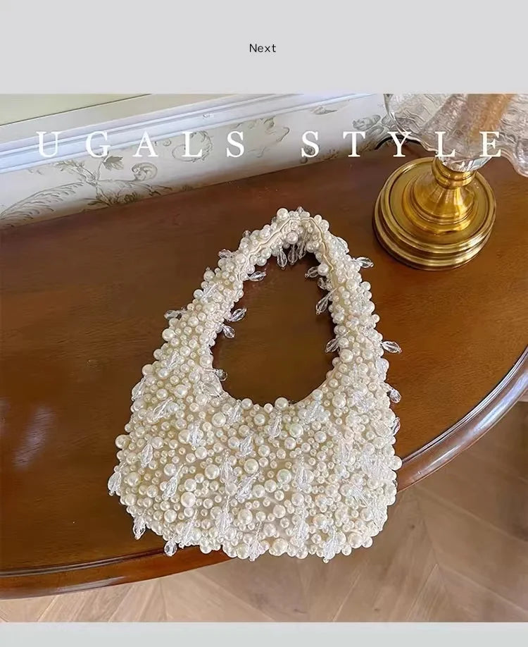 Elegant Pearl Beaded Clutch - Handmade Evening Bag
