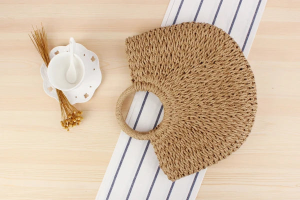 Elegant Women's Straw Tote - Handmade Beach Weaver