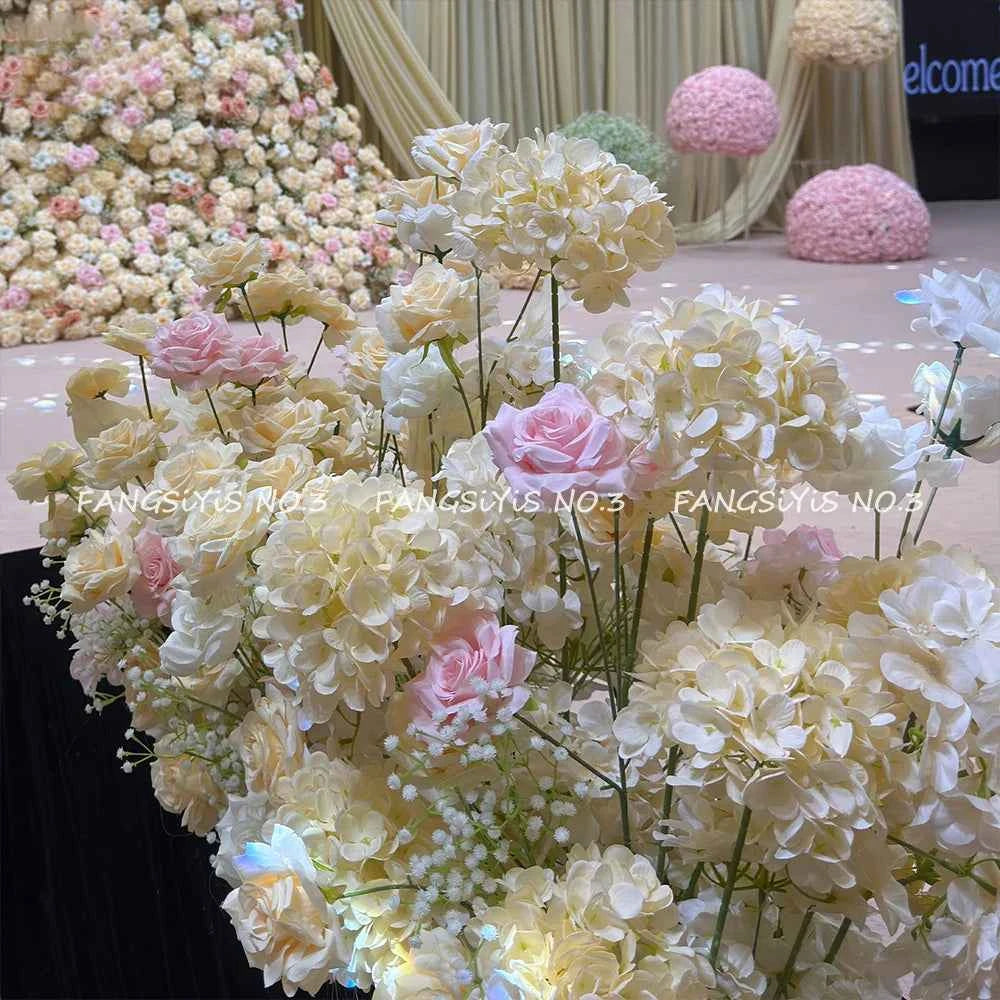 Luxury Champagne Pink Artificial Flower Row for Wedding Backdrop