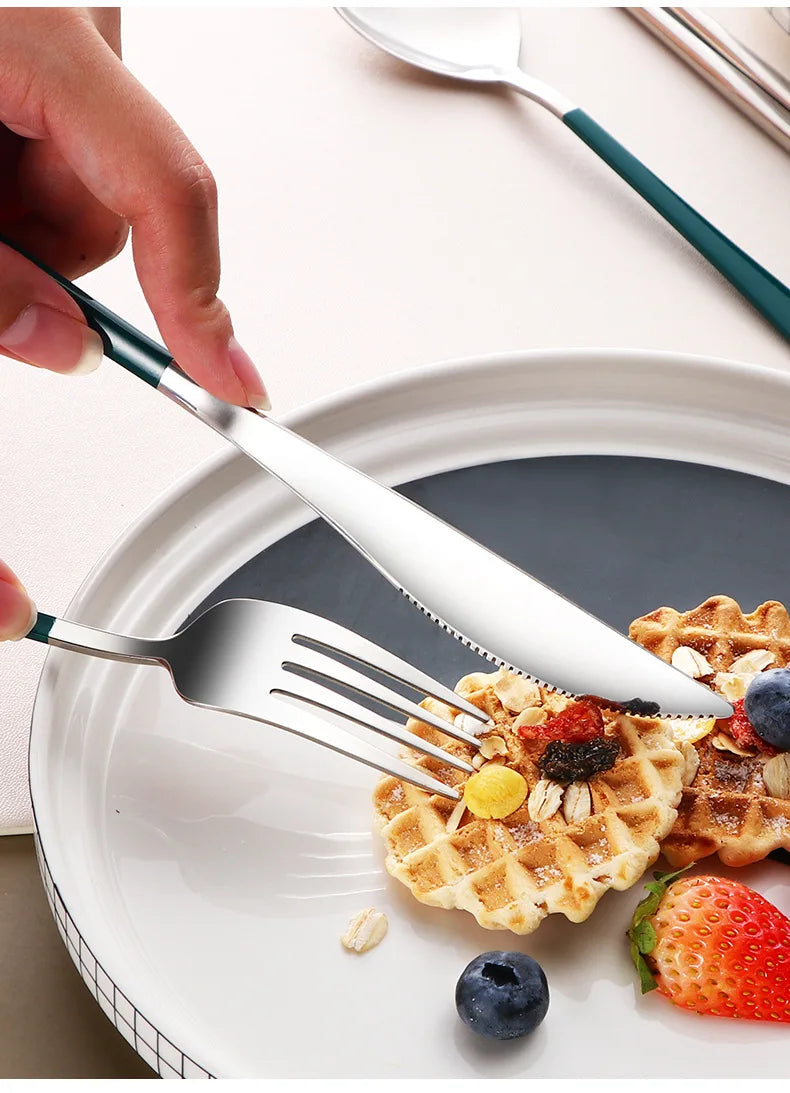 Premium Portable Flatware Set - Travel Utensil Kit with Case