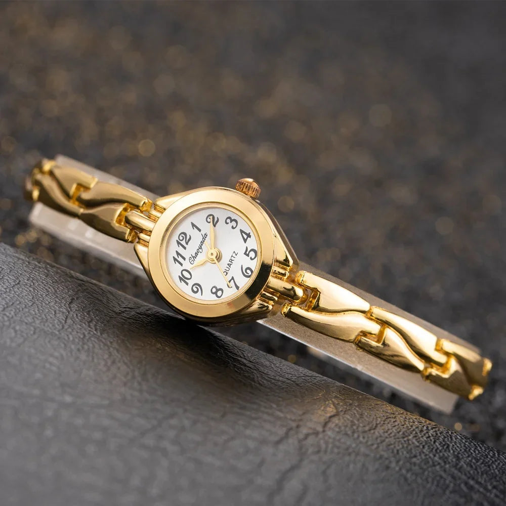 Elegant Gold Plated Ladies Watch - Slim Bracelet Design