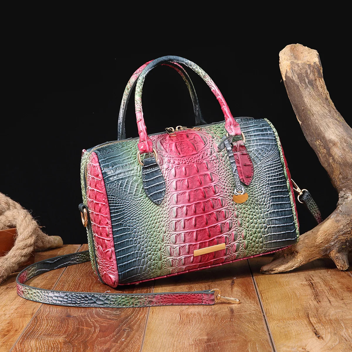 Elegant Crocodile Pattern Boston Bag