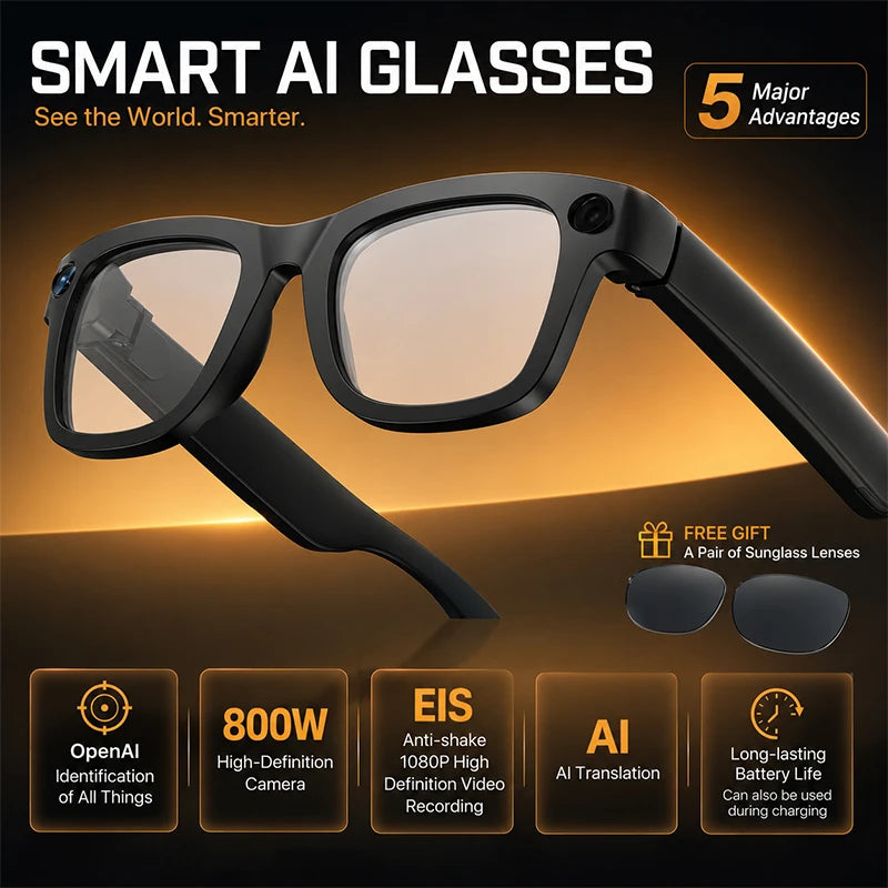 Advanced Smart Glasses - EIS Camera & AI Translation