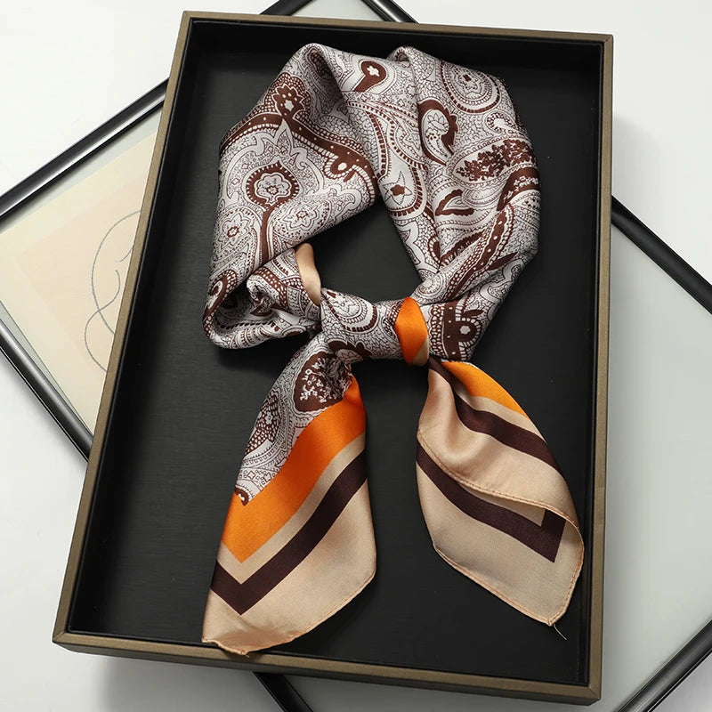 Luxury Silk Square Scarf - Elegant Satin Print Neck Wrap