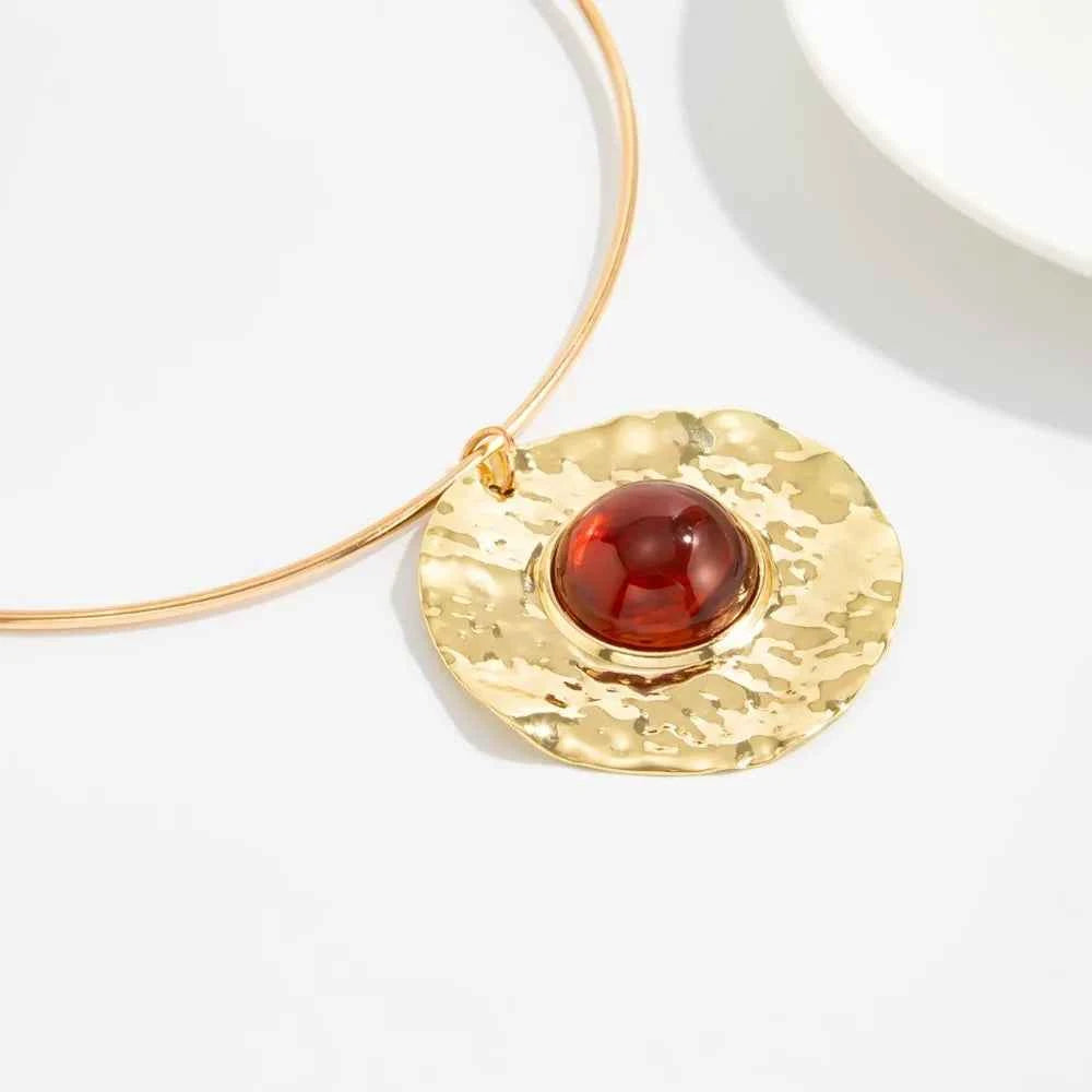 Elegant Liquid Metal Pleated Circular Pendant Necklace & Earrings
