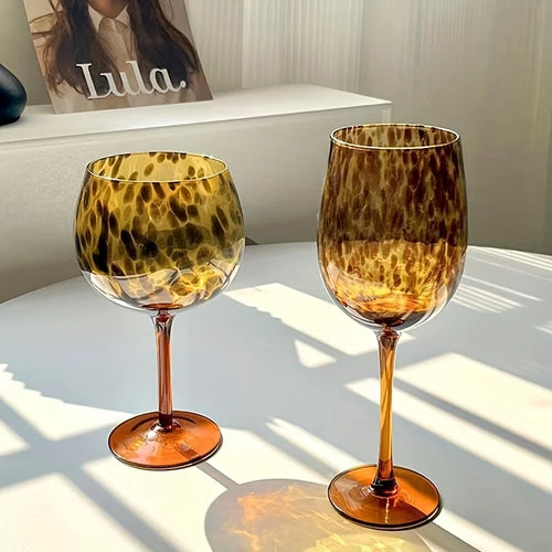 Leopard Print Wine Glass - elegant Burgundy Bordeaux style glass with distinctive print
