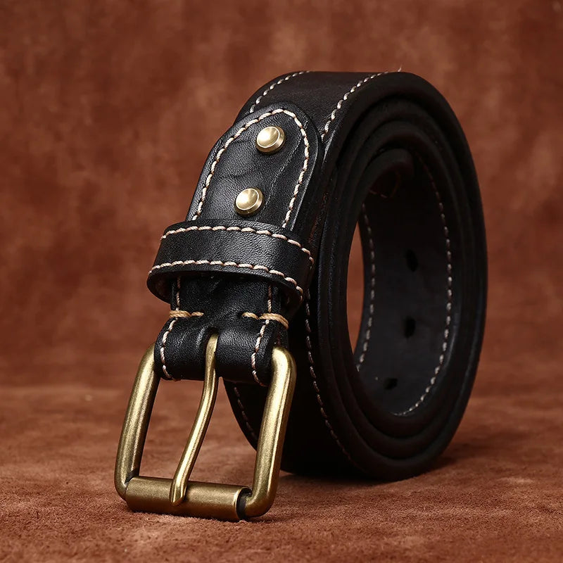 Premium Men's Genuine Leather Belt with Brass Buckle