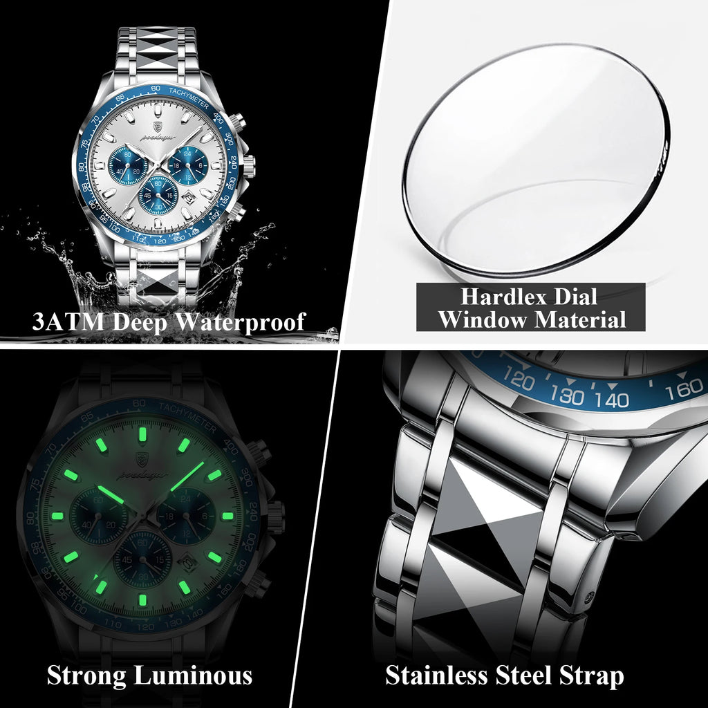 Luxury Men's Quartz Watch - Waterproof Stainless Steel Chronograph