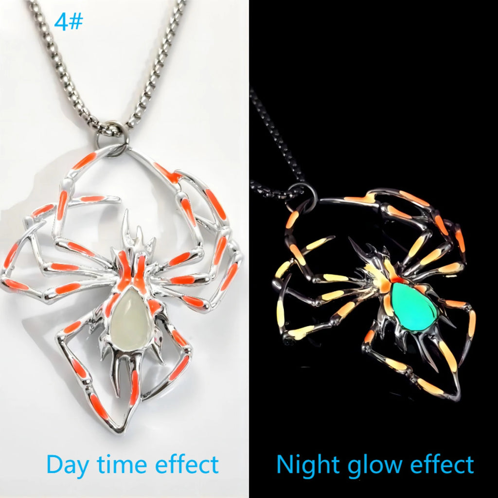 Gothic Glow Spider Pendant Necklace - Luminous Insect Jewelry