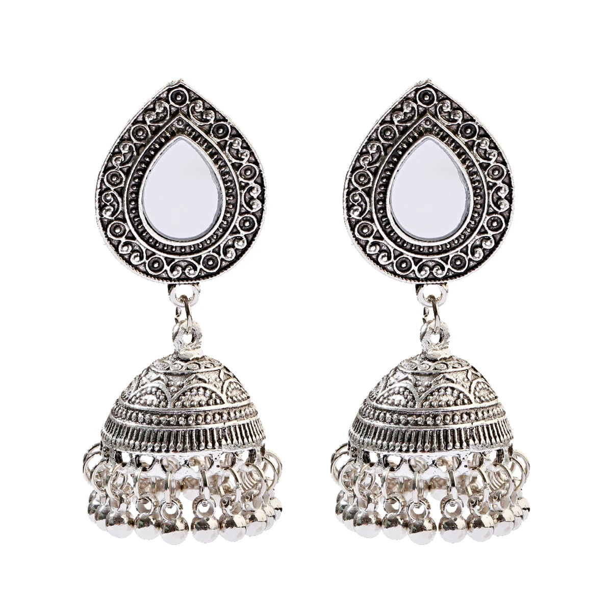 Elegant Indian Jhumka Earrings - Silver Flower Tassel Dangle Design