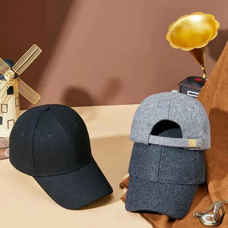Winter Dad Felt Hat Male Plain Curved Peak Sport Hat Lady Snapback Cap Big Head Man Plus Size Felt Baseball Cap 55-59cm 60-65cm
