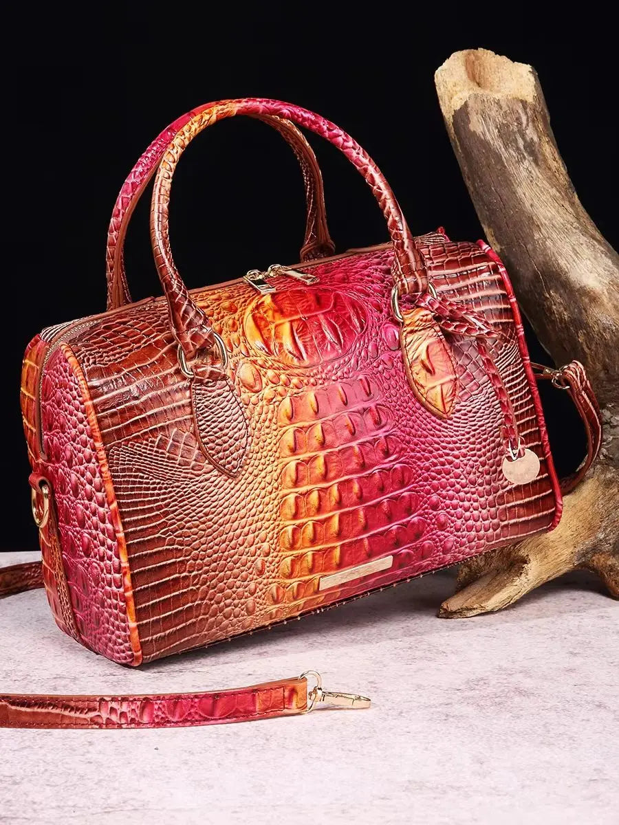Elegant Crocodile Pattern Boston Bag