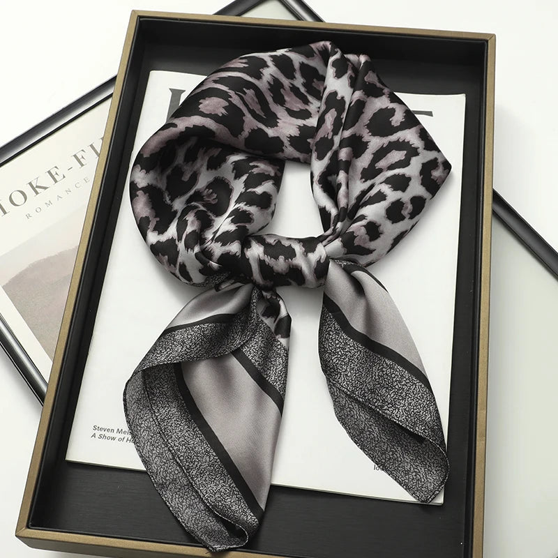 Luxury Silk Square Scarf - Elegant Satin Print Neck Wrap