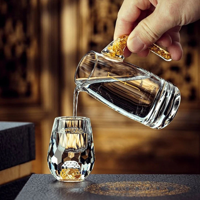 Elegant Crystal Vodka Glass - Double Bottom Gold Foil